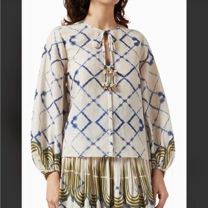 Alexis Blue and Cream Patterned Blouse